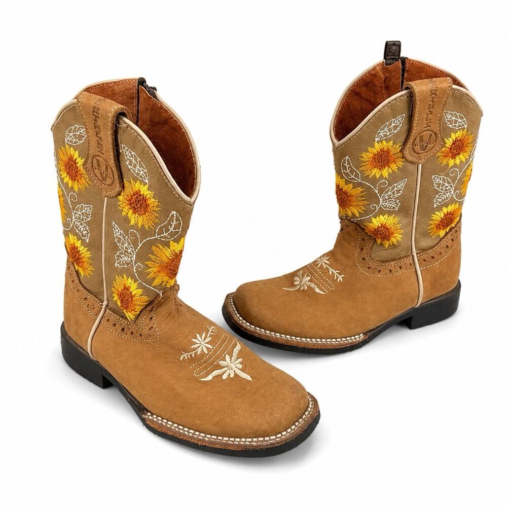 Verthali sunflower custom embroidered boots Genuine leather Girl Size 12 EUC